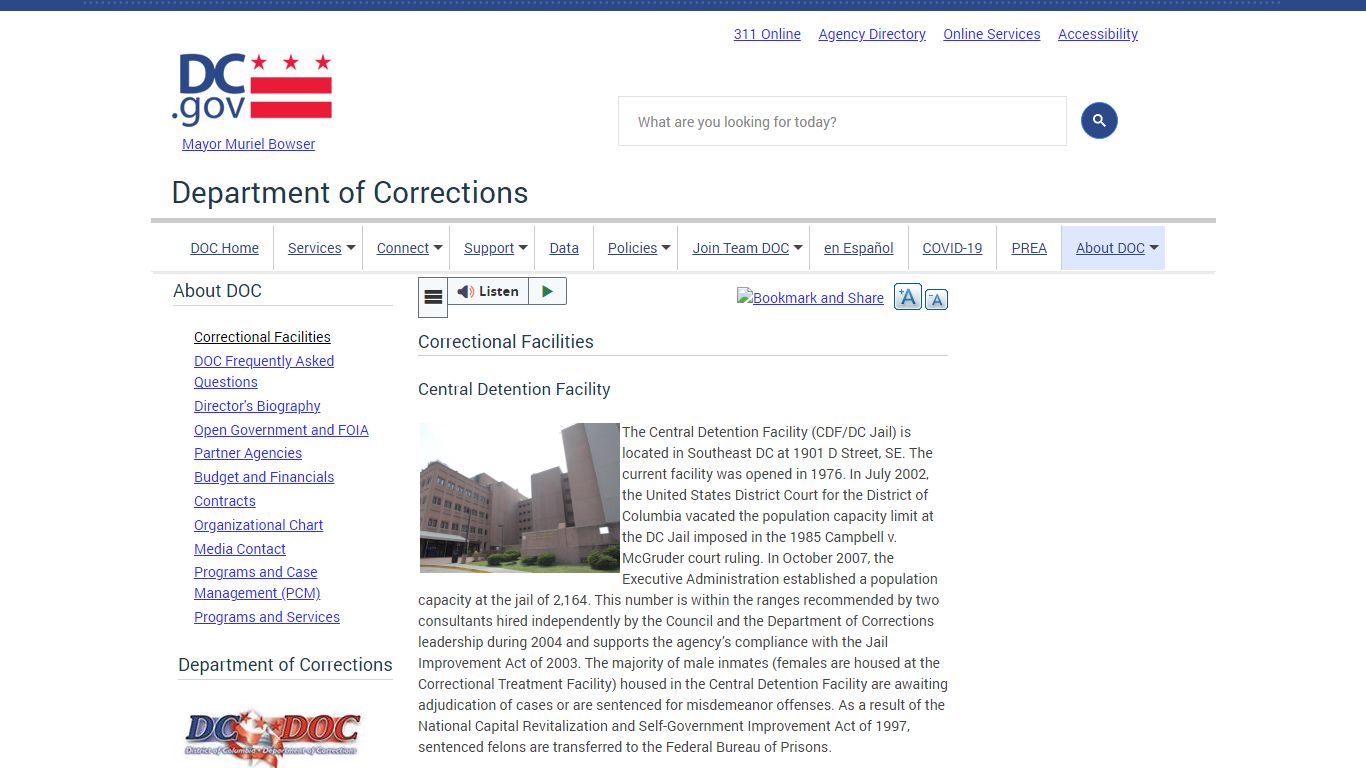 Correctional Facilities | doc - Washington, D.C.